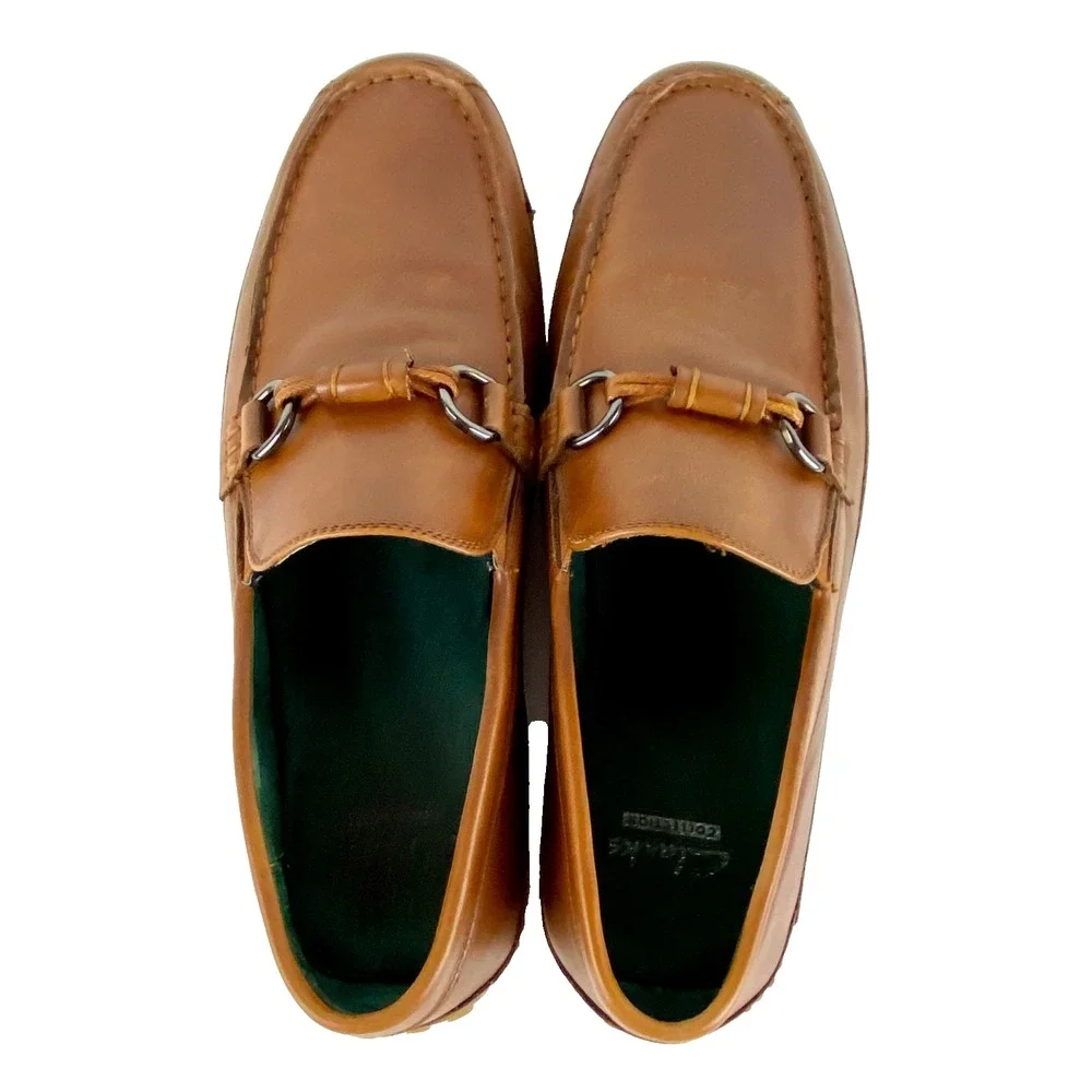 Clarks Collection Leather Driving Mocs Mens 9 M British Tan Loafers Slip On Fine